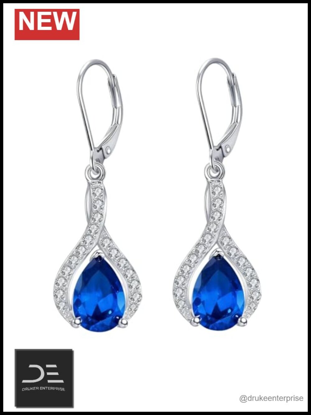 925 Sterling Silver Pear Shape Dangle Leverback Earrings
